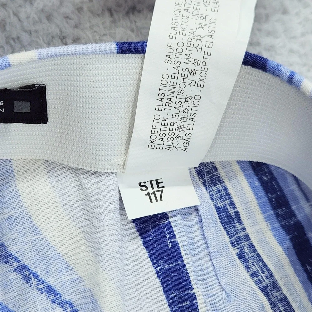 ZARA Womens Linen Blend Pants Sz S Split Hem Blue White Swirl Print Retro Wide